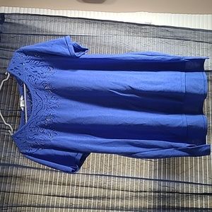 Dark Blue long sleeve tee with lace detailing on collar